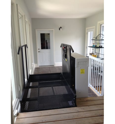 Freedom wheelchair lift in breezeway upper landing view