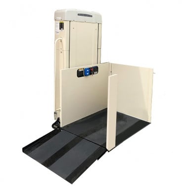 53 inch lifting height commercial wheelchair lift 90 degree platform left tower 
