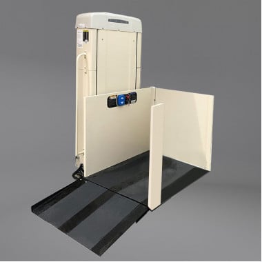 53 inch lifting height commercial wheelchair lift 90 degree platform left tower 